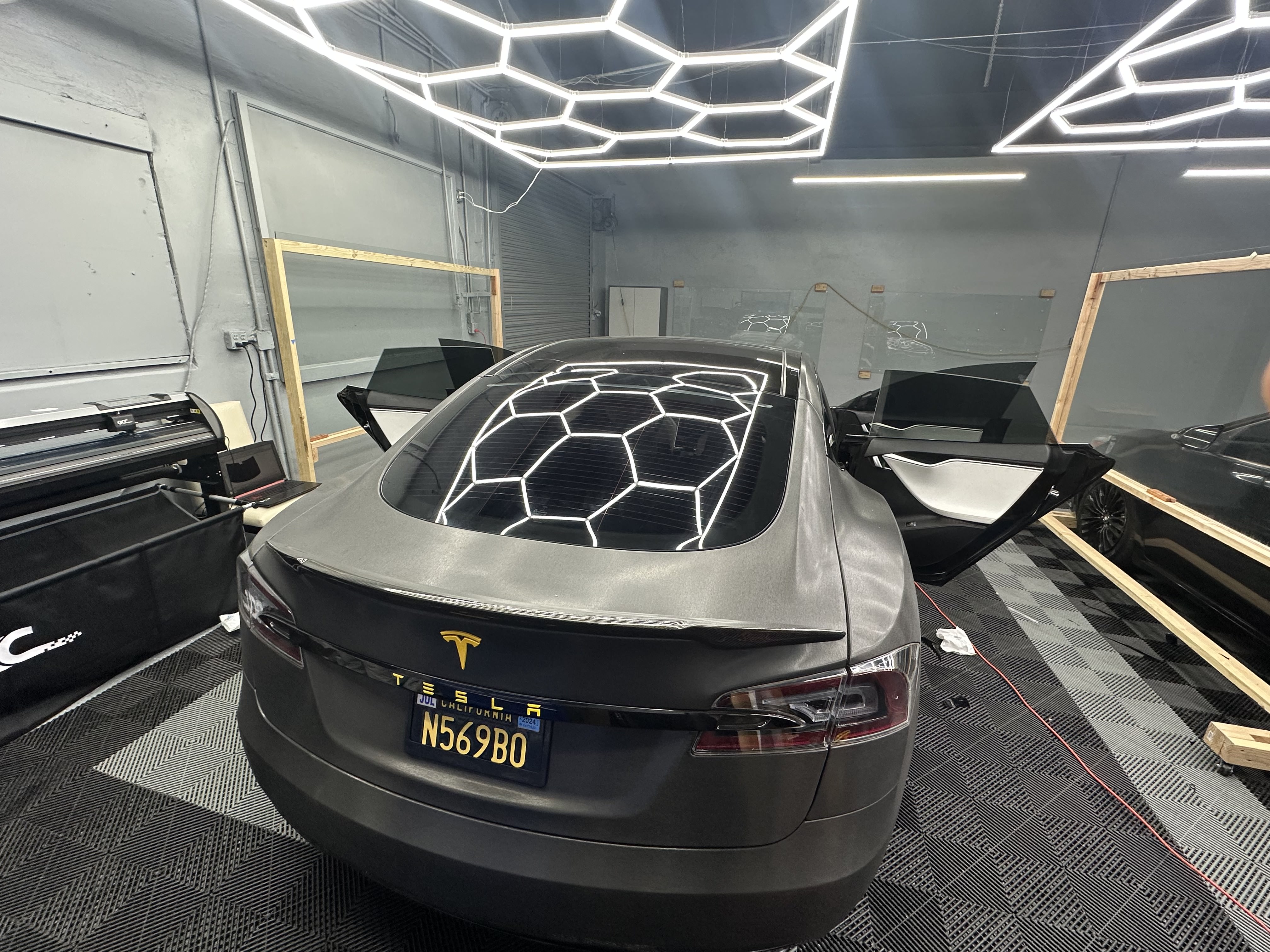 Blue car in studio